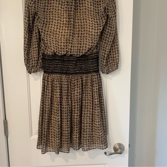 Anthropologie Vanessa Virginia Black And Tan Smocked Waist Mini Dress - Picture 9 of 12